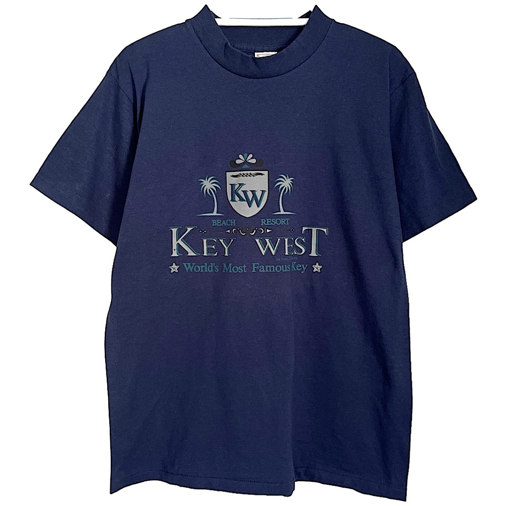 VTG KEY WEST FL DESTINATION TEE SOUVENIR GRAPHIC T SHIRT NAVY TEAL GREY LARGE